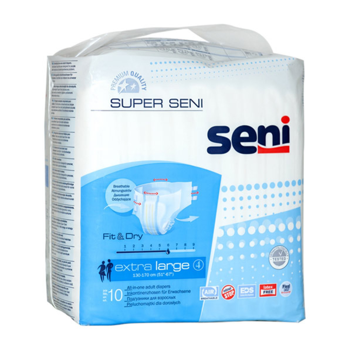 Seni Super Large Extra Plus подгузники взрослые №10 ночные 130-170см размер 4