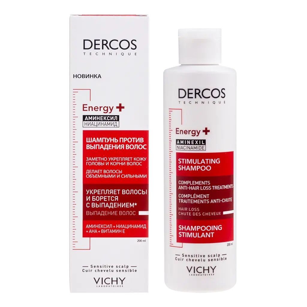Vichy деркос enegy+ аминексил ниацинамид шампунь против выпадения волос 200 мл.
